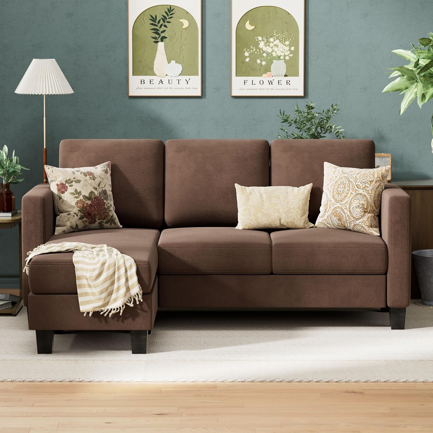 VICTONE Convertible L Shaped Sectional Sofa Couch 3 Seat with Ottoman
