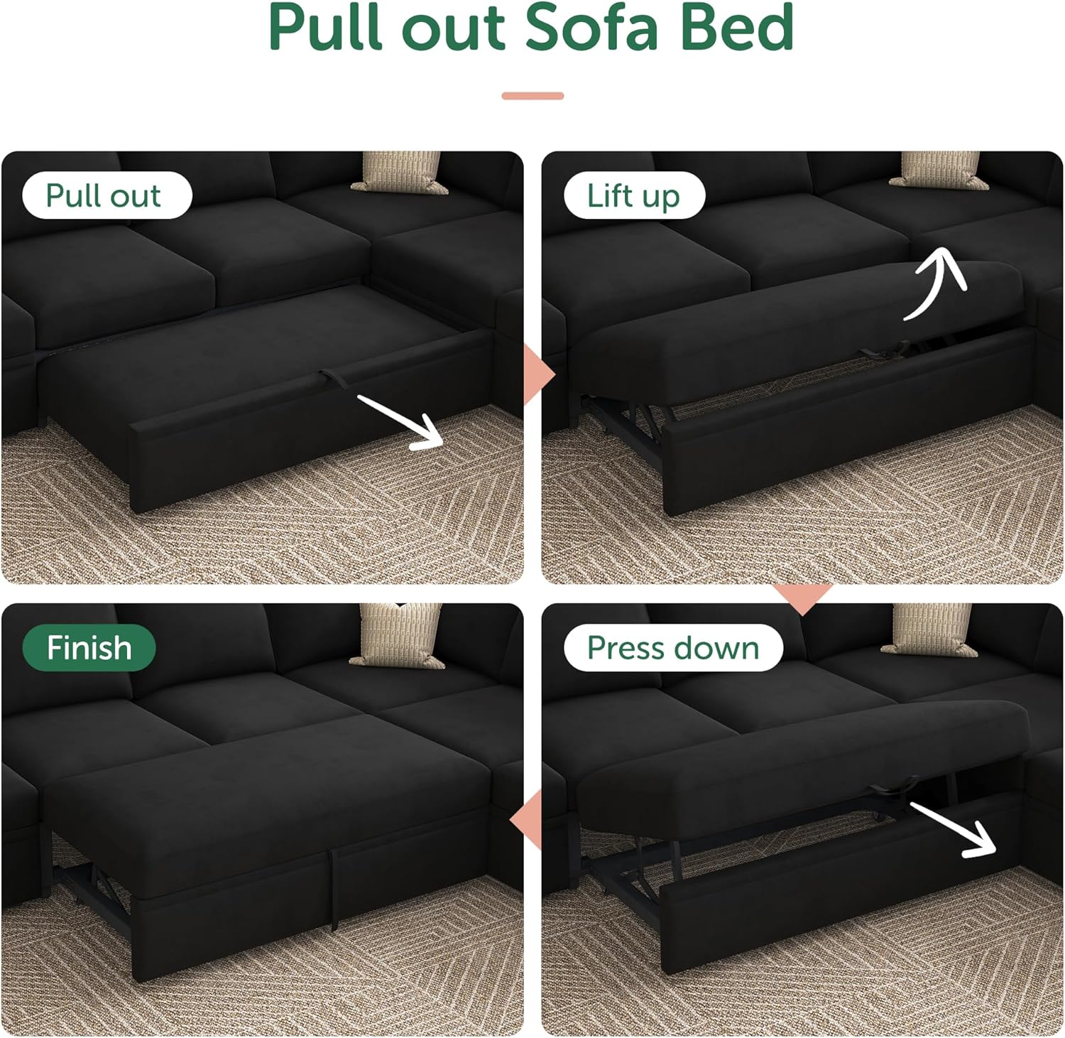 HONBAY Modular L Shaped Sectional Sleeper Sofa with Storage Pull Out Bed