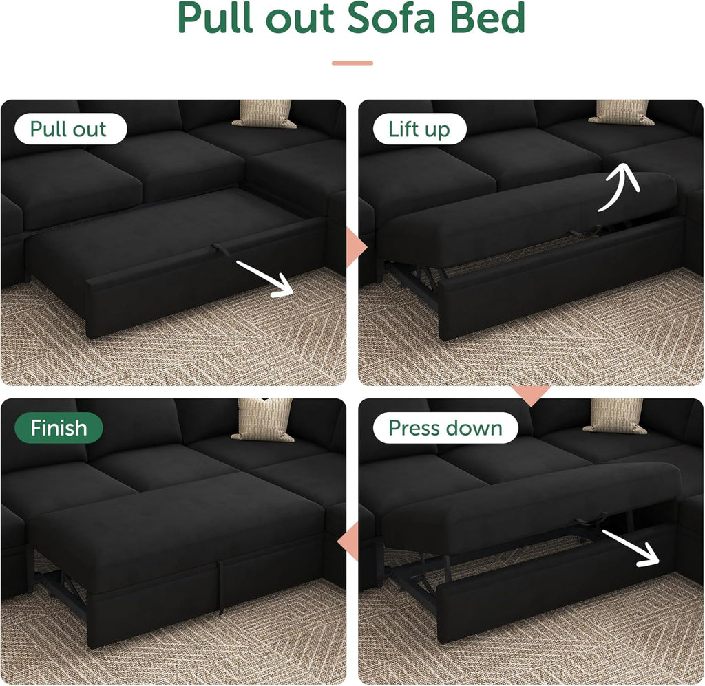 HONBAY Modular Sectional Sleeper Sofa L Shaped Couch with Pull Out Bed