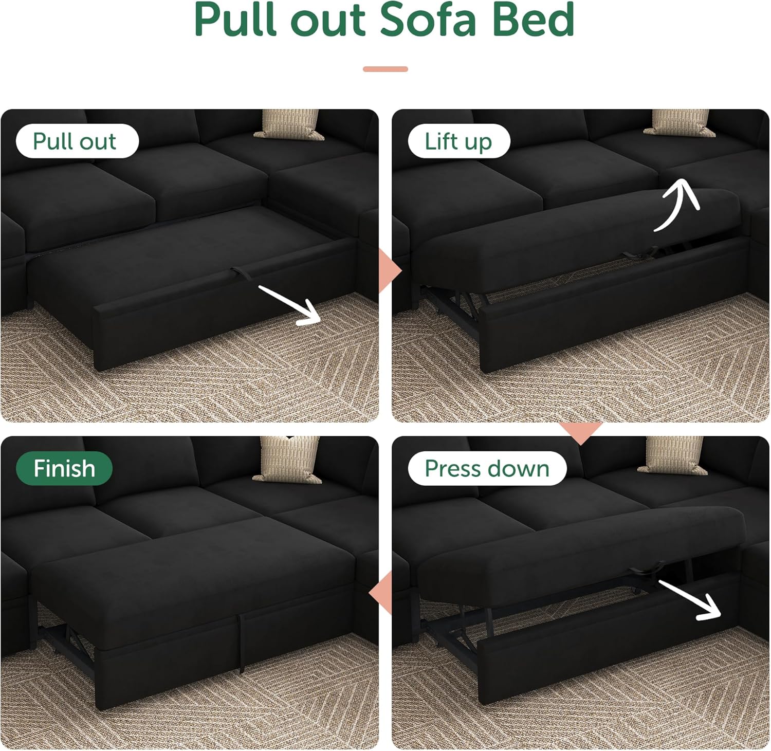 HONBAY Modular Sectional Sleeper Sofa L Shaped Couch with Pull Out Bed