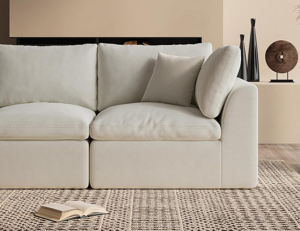 ohllob 110" Cloud Sectional Sofa L Shape Modular Couch with Ottoman 3 Seater