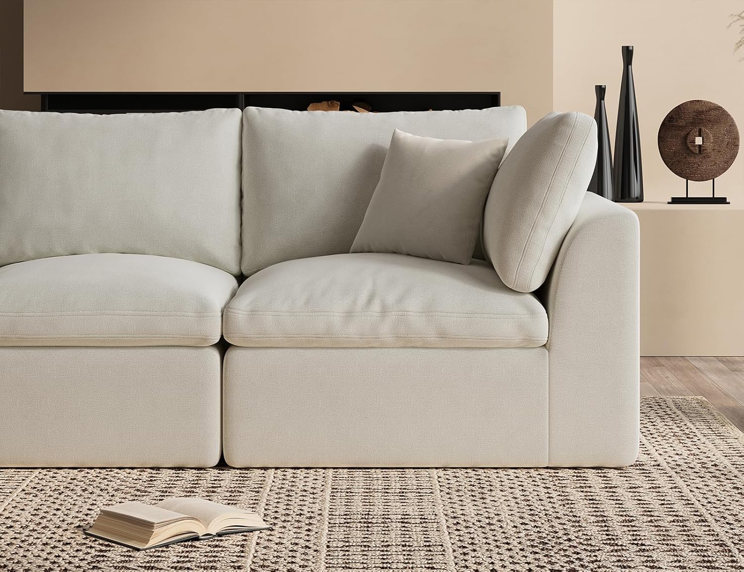 ohllob 110" Cloud Sectional Sofa L Shape Modular Couch with Ottoman 3 Seater
