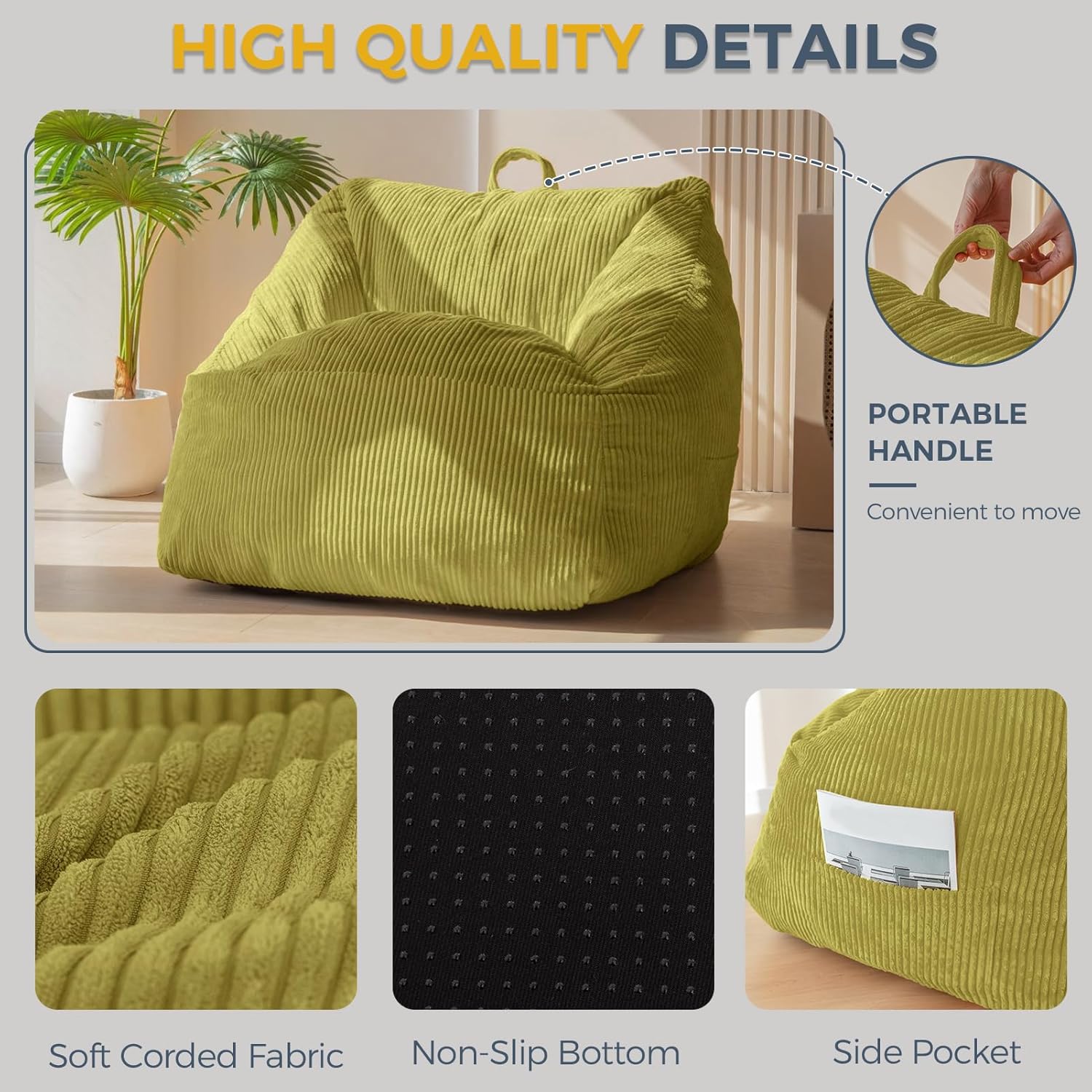 MAXYOYO Bean Bag Chair Floor Sofa with Handle and Pocket for Adults and Kids