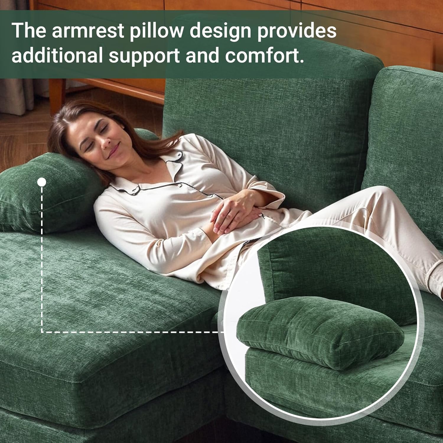 VINGLI 110 Sectional Couch U Shaped Sofa Set with Double Chaise Chenille Fabric