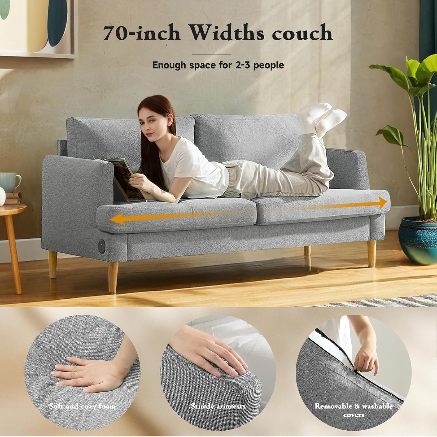 Loveseat Sofa Couch USB Ports 2 Seater Deep Seating Small Couch