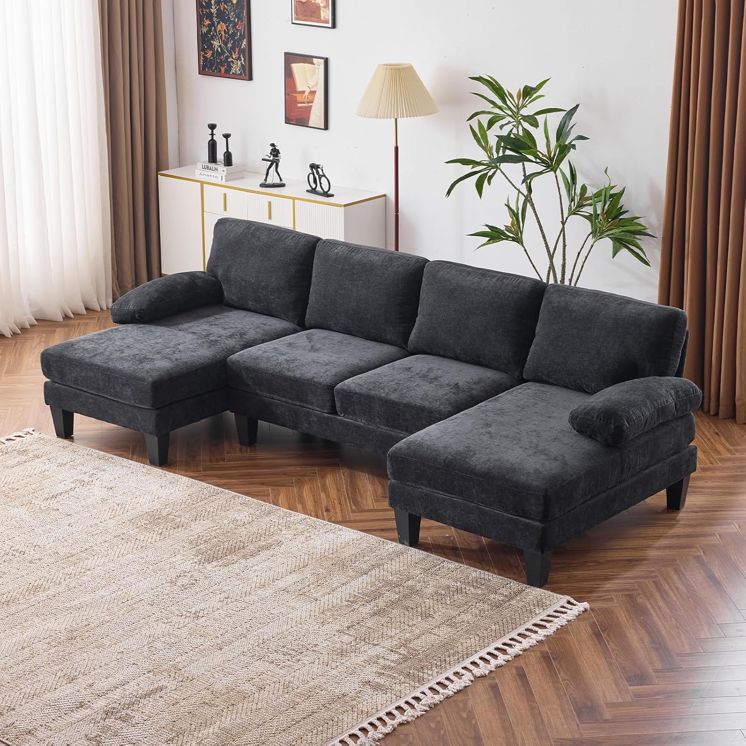 VINGLI 110 Sectional Couch U Shaped Sofa Set with Double Chaise Chenille Fabric