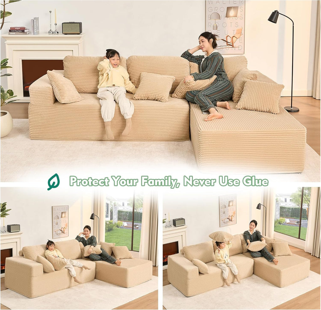 Afuson Boneless Sectional Sofa L Shape Deep Seat Cloud Couch Living Room