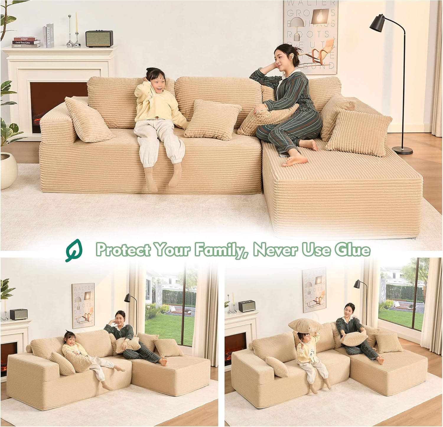 Afuson Boneless Sectional Sofa L Shape Deep Seat Cloud Couch Living Room