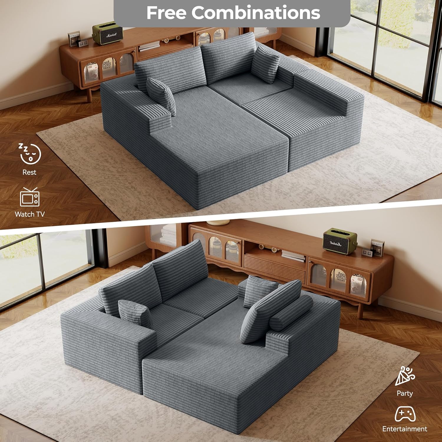 Luxanimarion Modular Sectional Sofa L Shape Deep Seat Cloud Couch Living Room