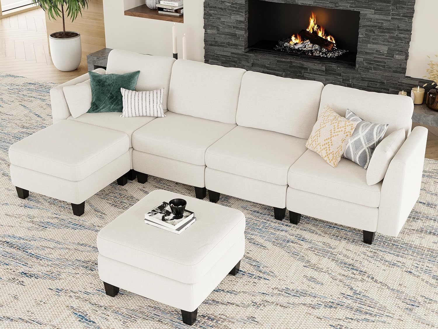 Huatean Home Modular Sectional Sofa U Shaped Couch 6 Seat Convertible High Density Foam