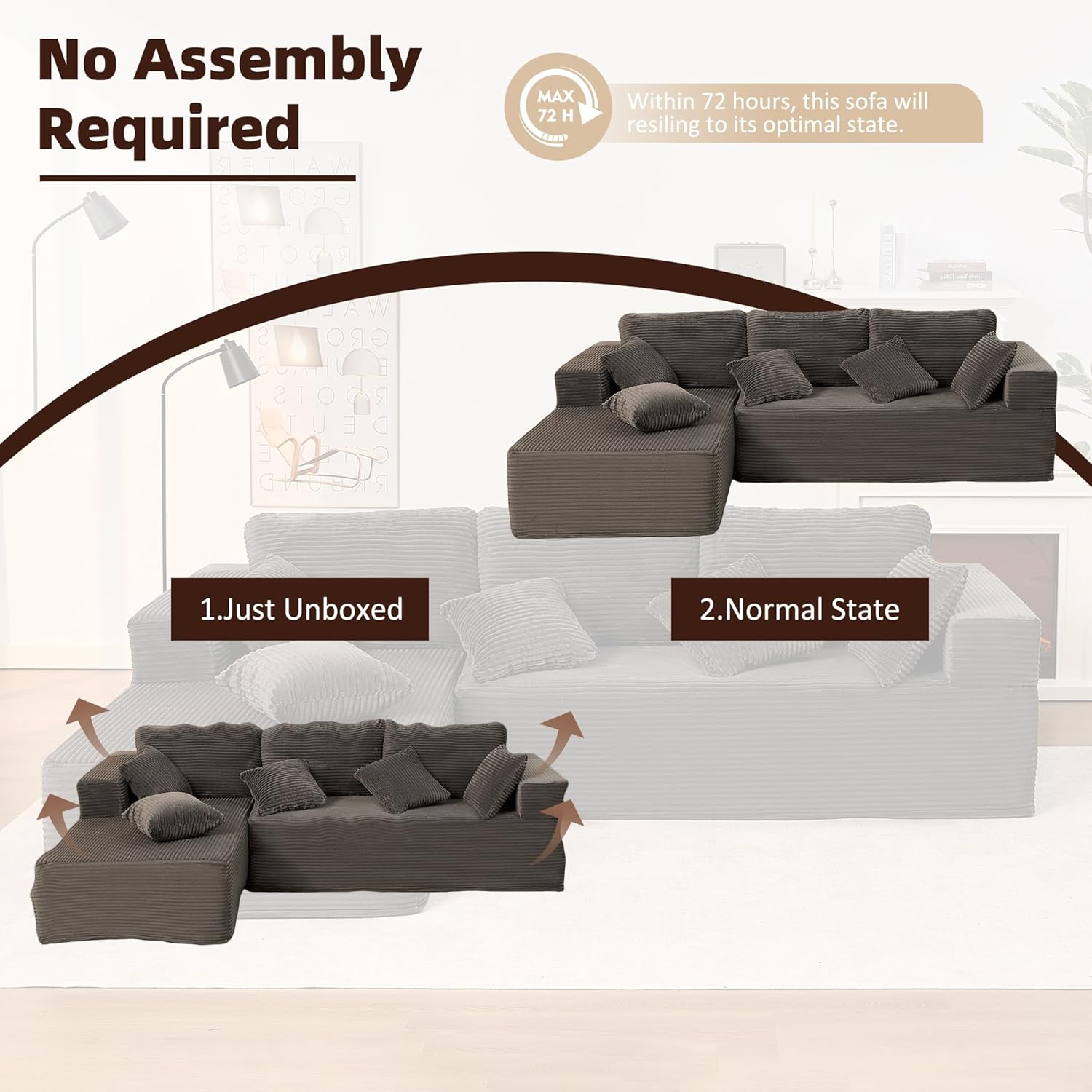 Afuson Boneless Sectional Sofa L Shape Deep Seat Cloud Couch Living Room