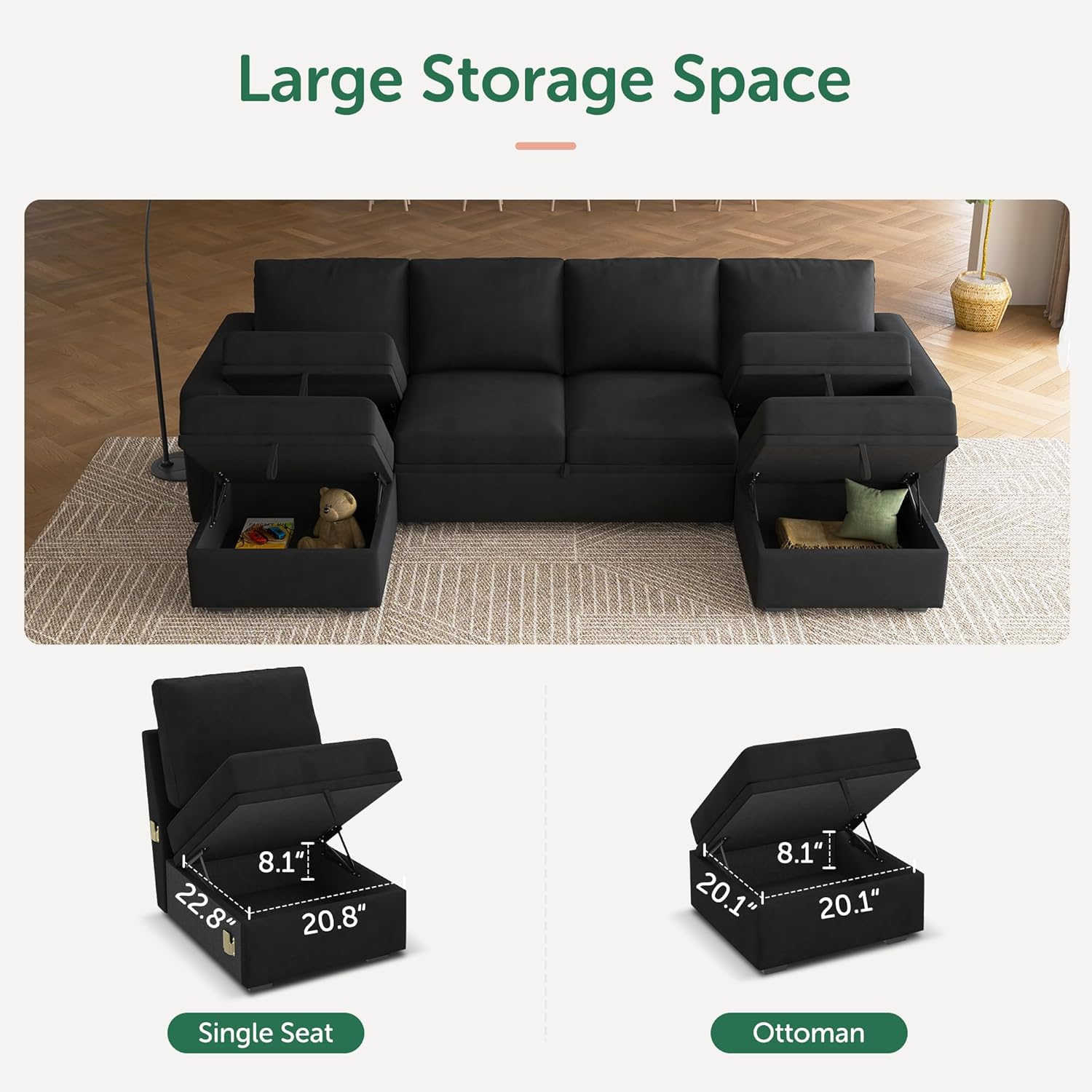 HONBAY Modular Sectional Sleeper Sofa L Shaped Couch with Pull Out Bed