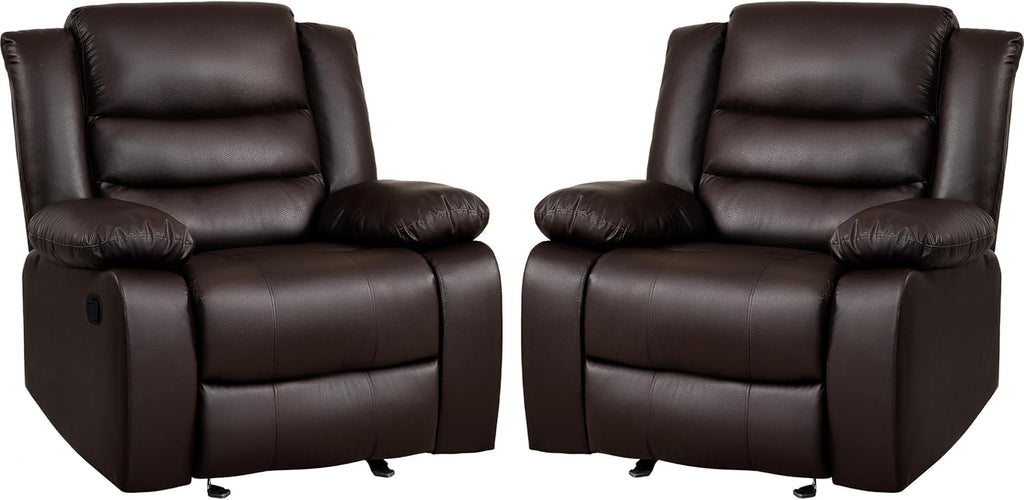 PrimeZone Oversized Rocker Recliner Chair Faux Leather Manual Reclining Brown