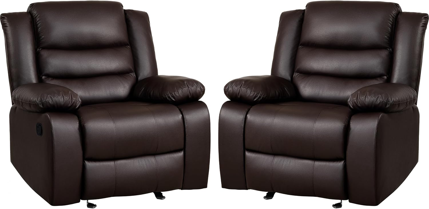 PrimeZone Oversized Rocker Recliner Chair Faux Leather Manual Reclining Brown