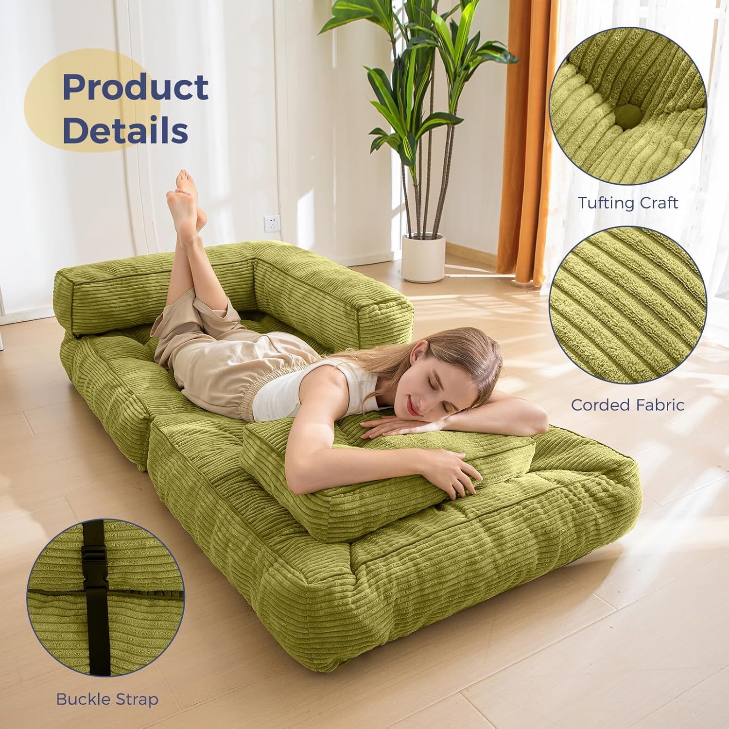 MAXYOYO L Shaped Folding Sofa Bed Convertible Sleeper with Pillow Armrest
