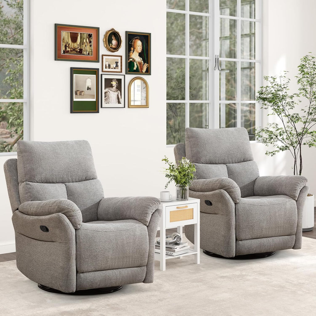 ANJ Swivel Rocker Recliner Chair Manual Fabric Small Space