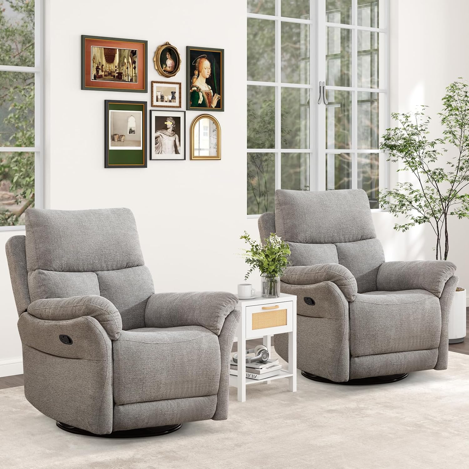 ANJ Swivel Rocker Recliner Chair Manual Fabric Small Space