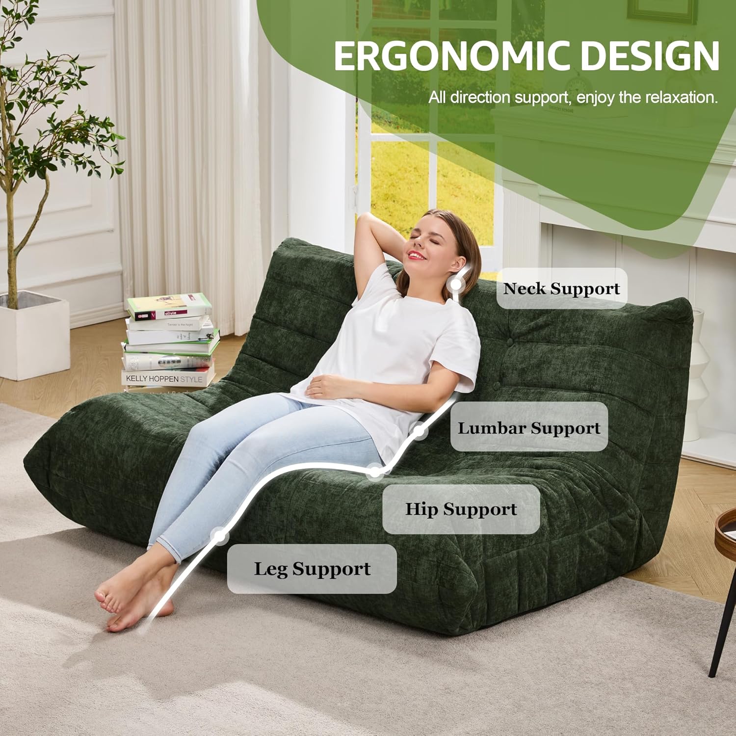 Hobestluk Giant Bean Bag Chair Memory Foam Faux Fur Sofa for Living Room