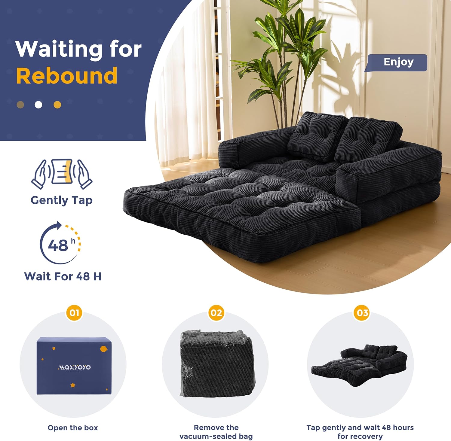 MAXYOYO L Shaped Folding Sofa Bed Convertible Sleeper with Pillow Armrest