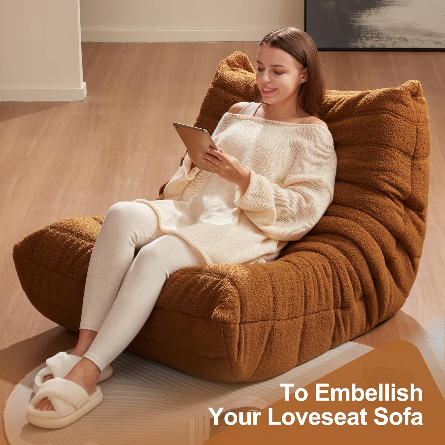 Hobestluk Giant Bean Bag Chair Memory Foam Faux Fur Sofa for Living Room