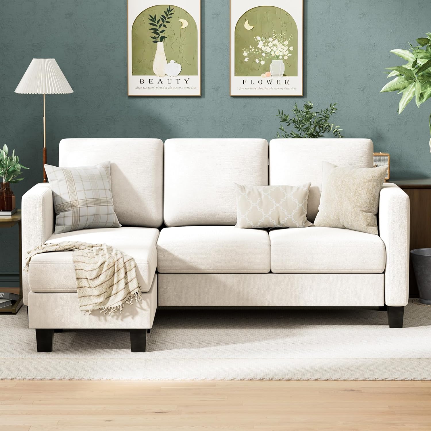 VICTONE Convertible L Shaped Sectional Sofa Couch 3 Seat with Ottoman