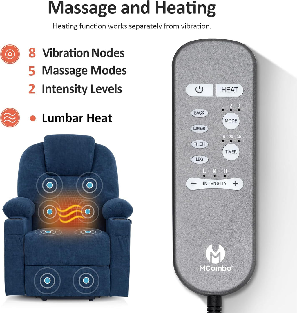 MCombo Power Lift Recliner Chair for Elderly with Heat Massage USB Cup Holders