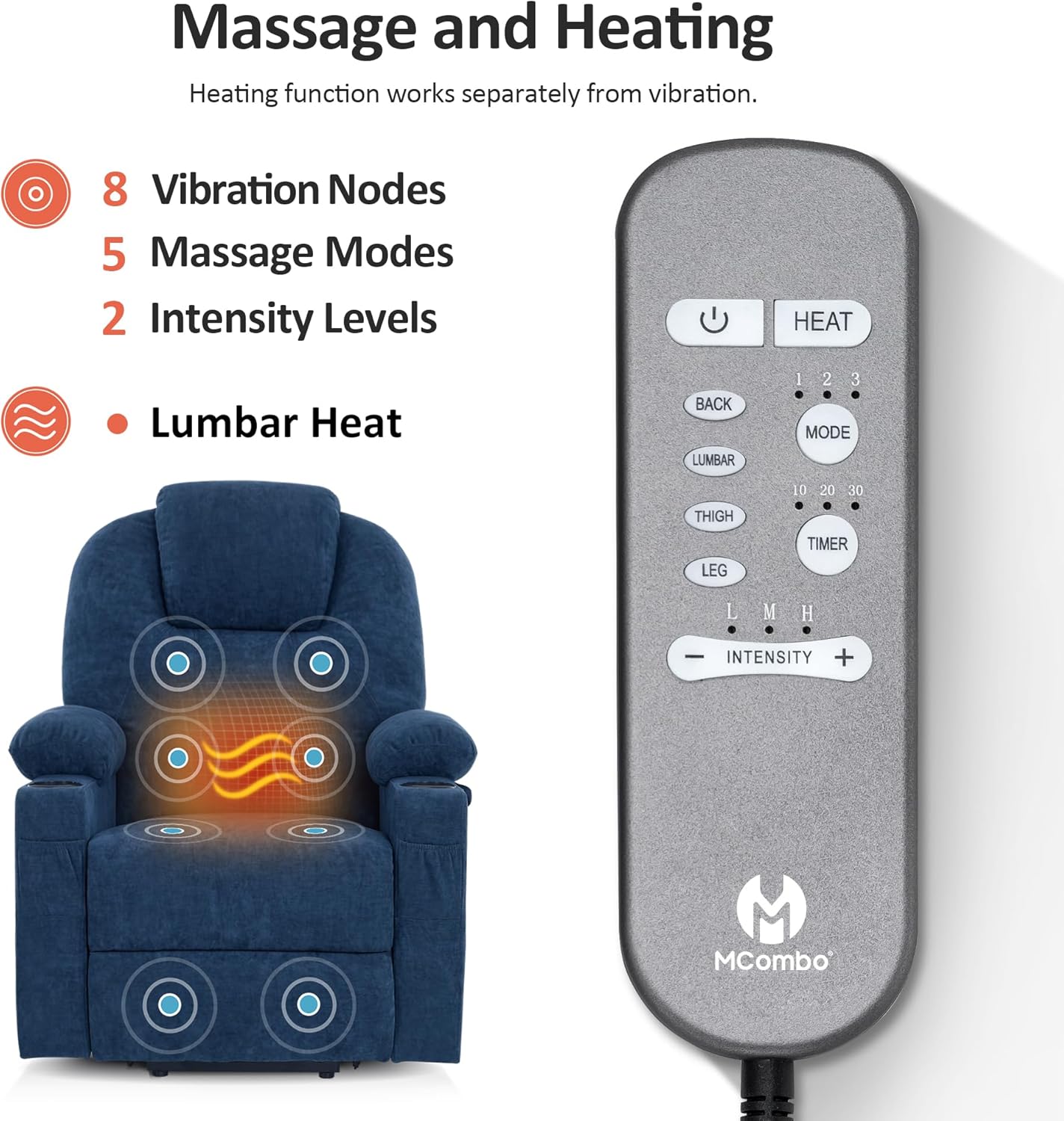 MCombo Power Lift Recliner Chair for Elderly with Heat Massage USB Cup Holders