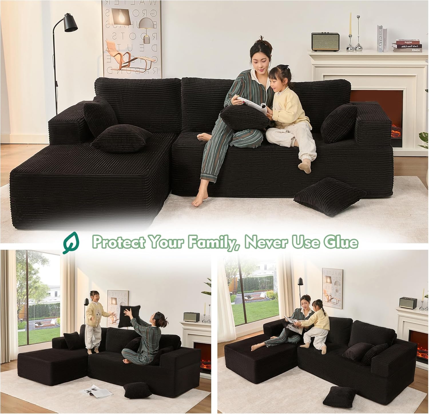 Afuson Boneless Sectional Sofa L Shape Deep Seat Cloud Couch Living Room