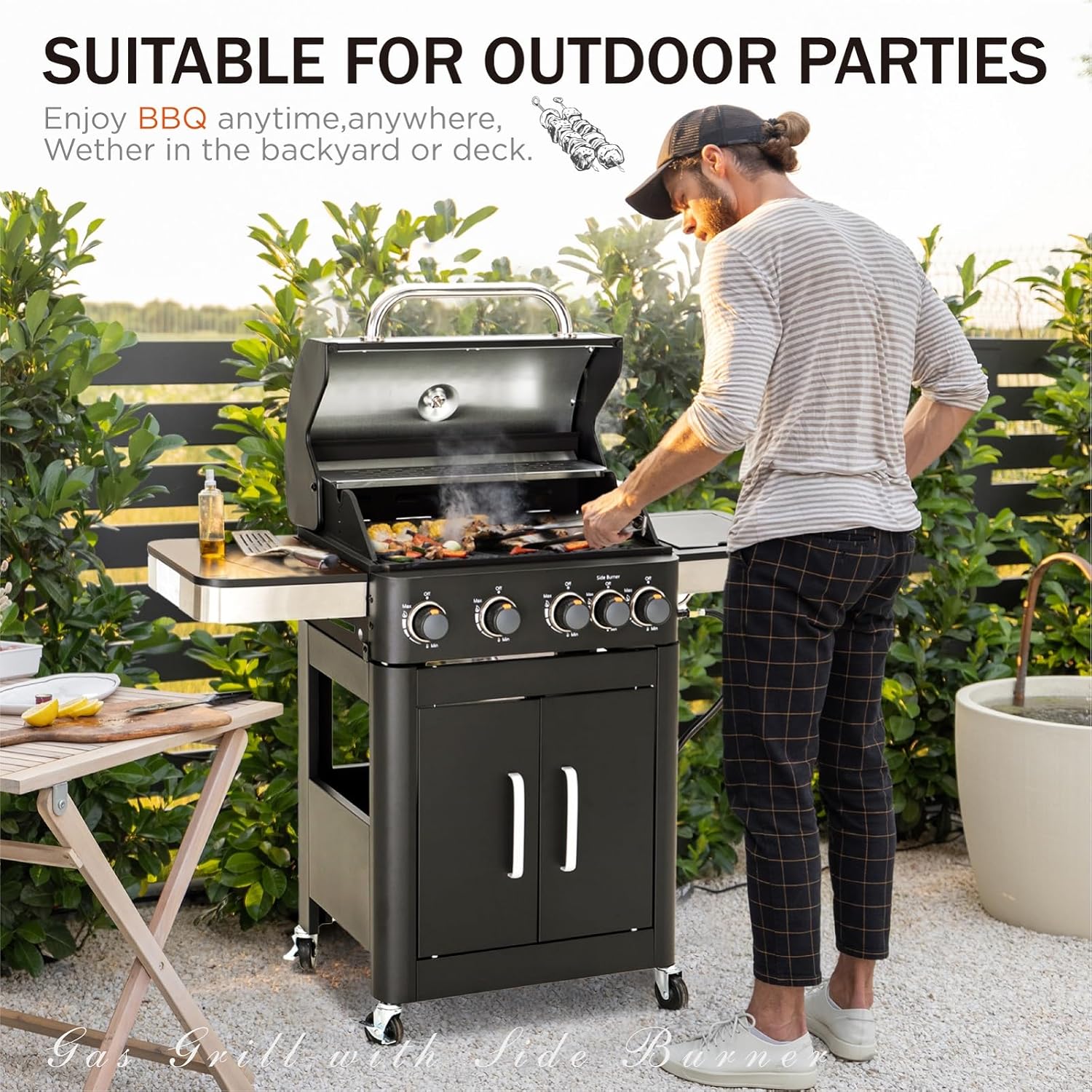 Sophia & William Charcoal and Gas Grill Combo with Side Burner Dual Fuel BBQ Grill