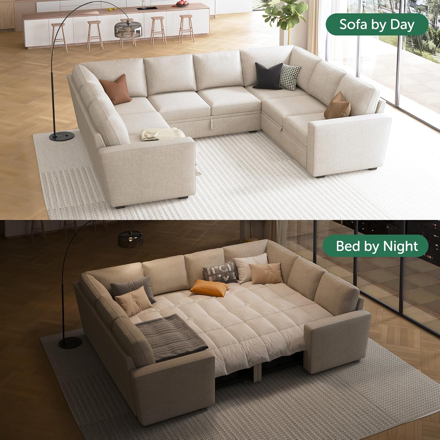 HONBAY Modular Sectional Sleeper Sofa L Shaped Couch with Pull Out Bed