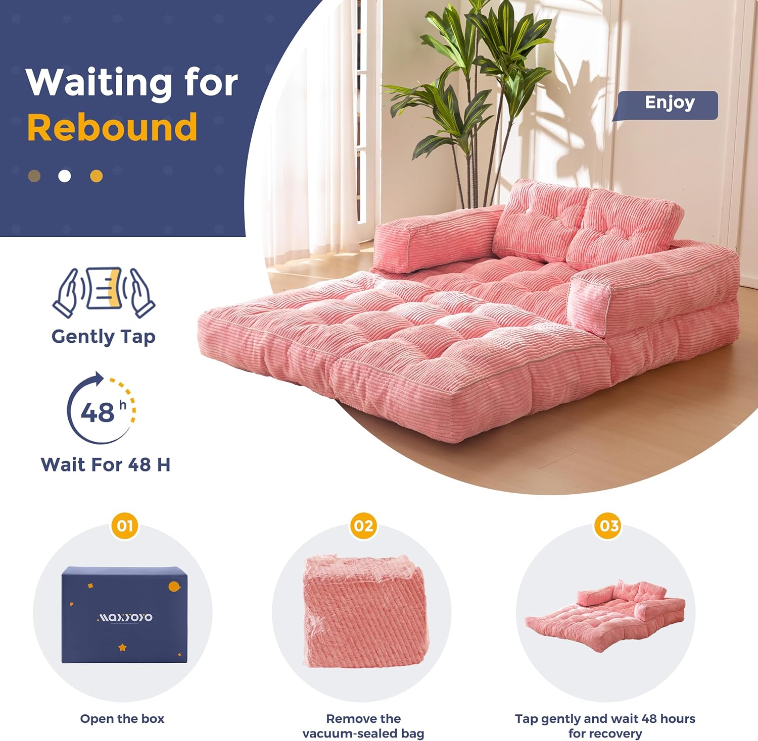 MAXYOYO L Shaped Folding Sofa Bed Convertible Sleeper with Pillow Armrest