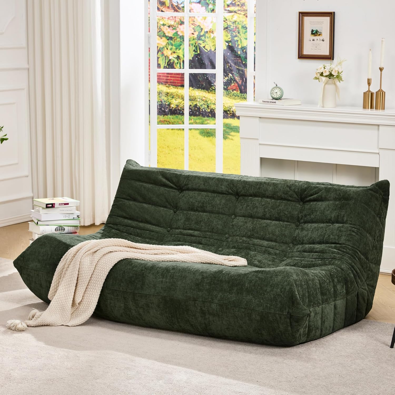 Hobestluk Giant Bean Bag Chair Memory Foam Faux Fur Sofa for Living Room