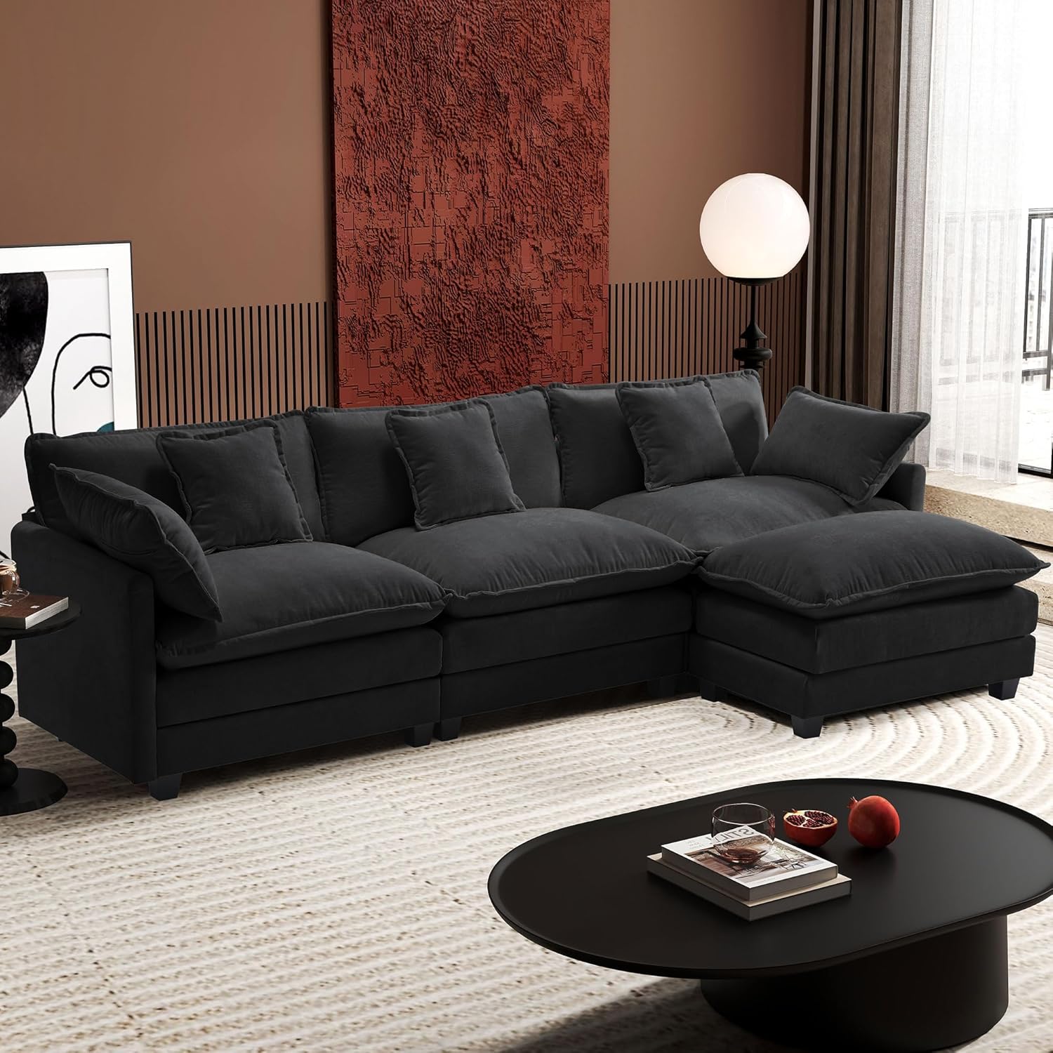 Ihanherry U Shaped Modular Sectional Sofa 5 Seat with 2 Ottomans Chenille