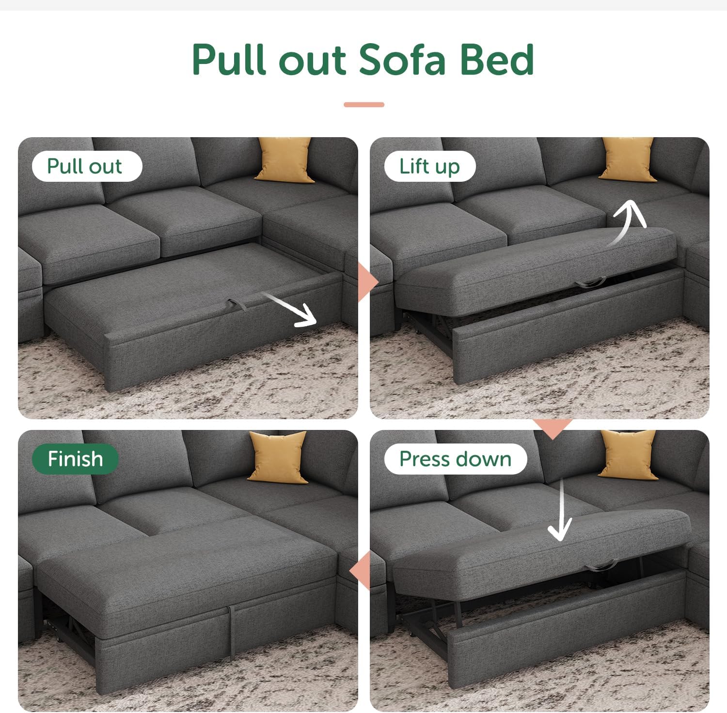 HONBAY Modular Sectional Sleeper Sofa L Shaped Couch with Pull Out Bed