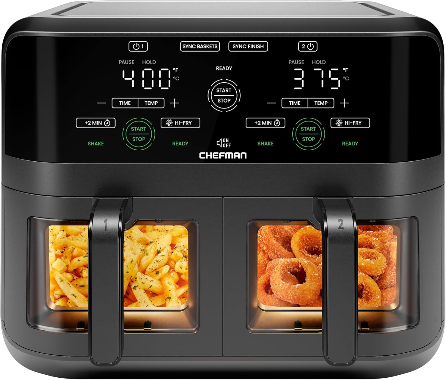 Chefman 6 Quart Dual Basket Air Fryer Oven Digital Nonstick Dishwasher Safe