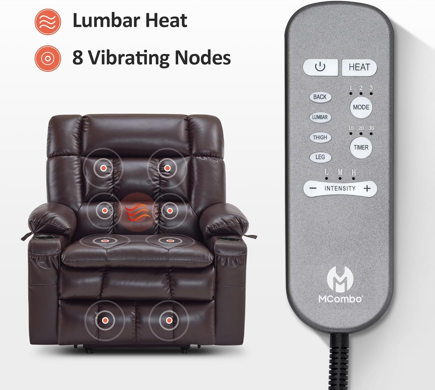 MCombo Dual Motor Power Lift Recliner Chair for Elderly with Heat Massage USB
