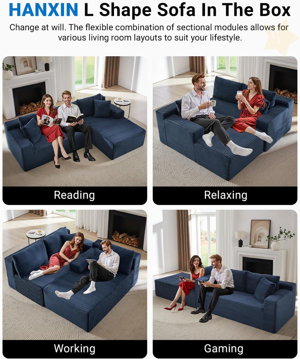 HANXIN Cloud Sectional Sofa L Shape Chaise Deep Seat Modular Living Room Couch