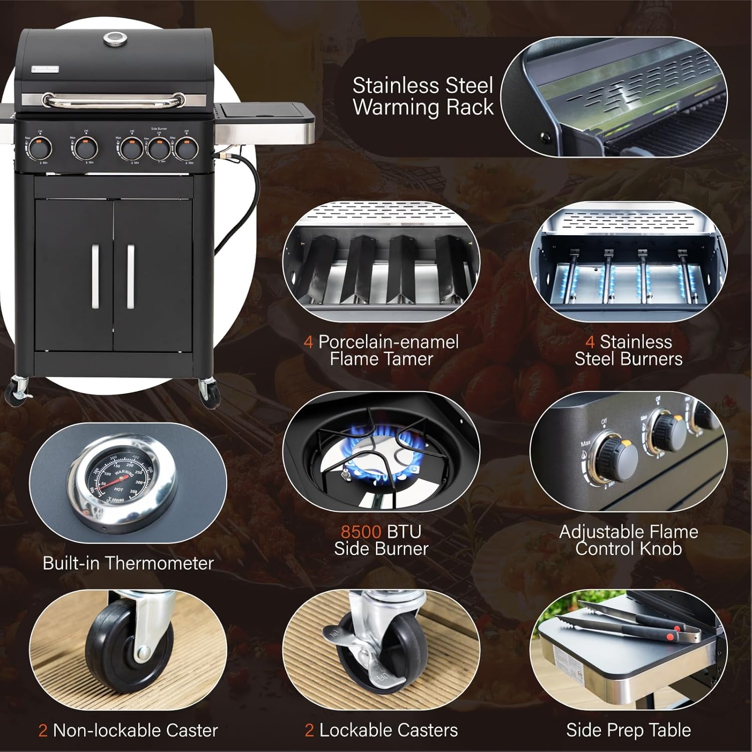 Sophia & William Charcoal and Gas Grill Combo with Side Burner Dual Fuel BBQ Grill