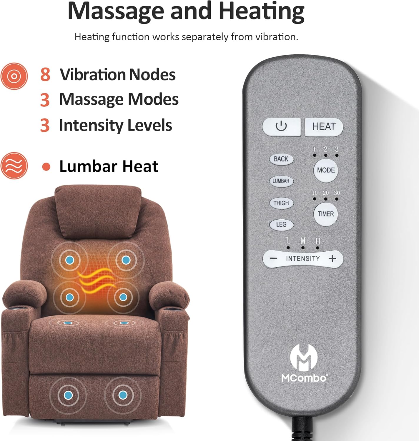 MCombo Power Lift Recliner Chair for Elderly with Heat Massage USB Cup Holders
