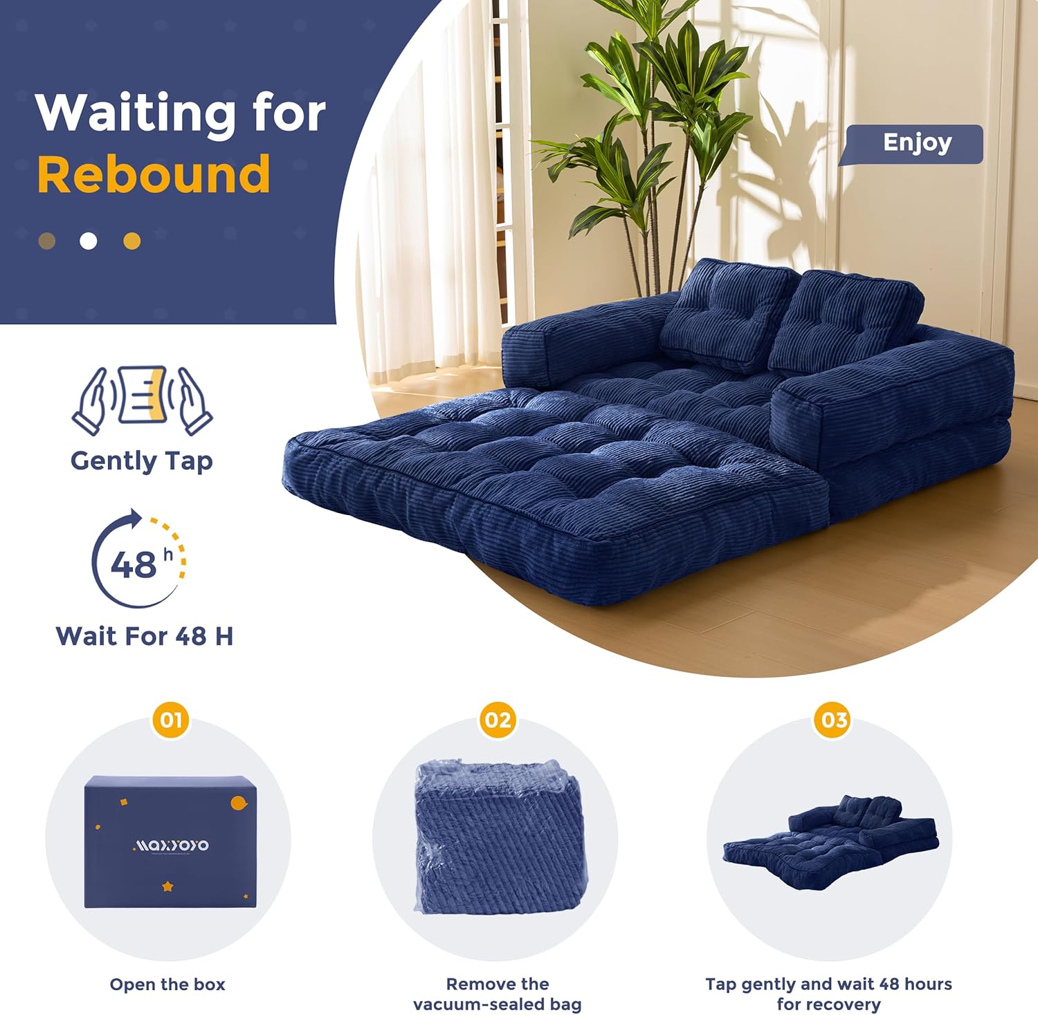MAXYOYO L Shaped Folding Sofa Bed Convertible Sleeper with Pillow Armrest