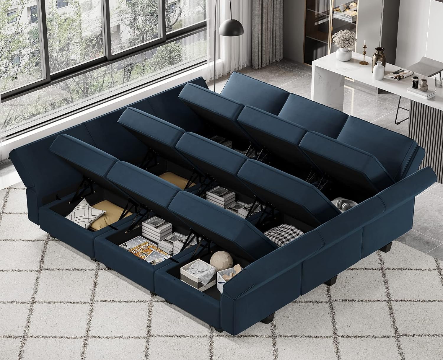 Belffin Velvet Modular Sectional Sofa with Ottoman Sleeper Bed Storage