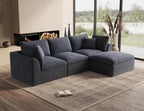 ohllob 110" Cloud Sectional Sofa L Shape Modular Couch with Ottoman 3 Seater