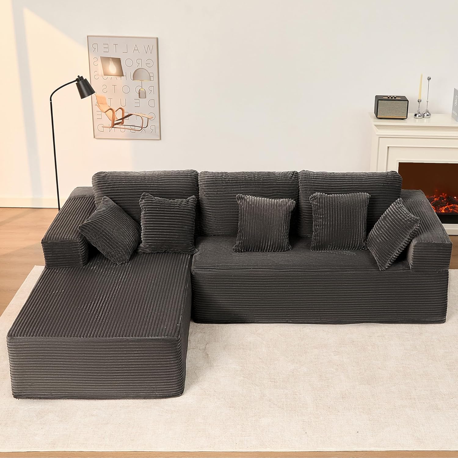 Afuson Boneless Sectional Sofa L Shape Deep Seat Cloud Couch Living Room