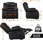 PrimeZone Oversized Rocker Recliner Chair Faux Leather Manual Reclining Brown