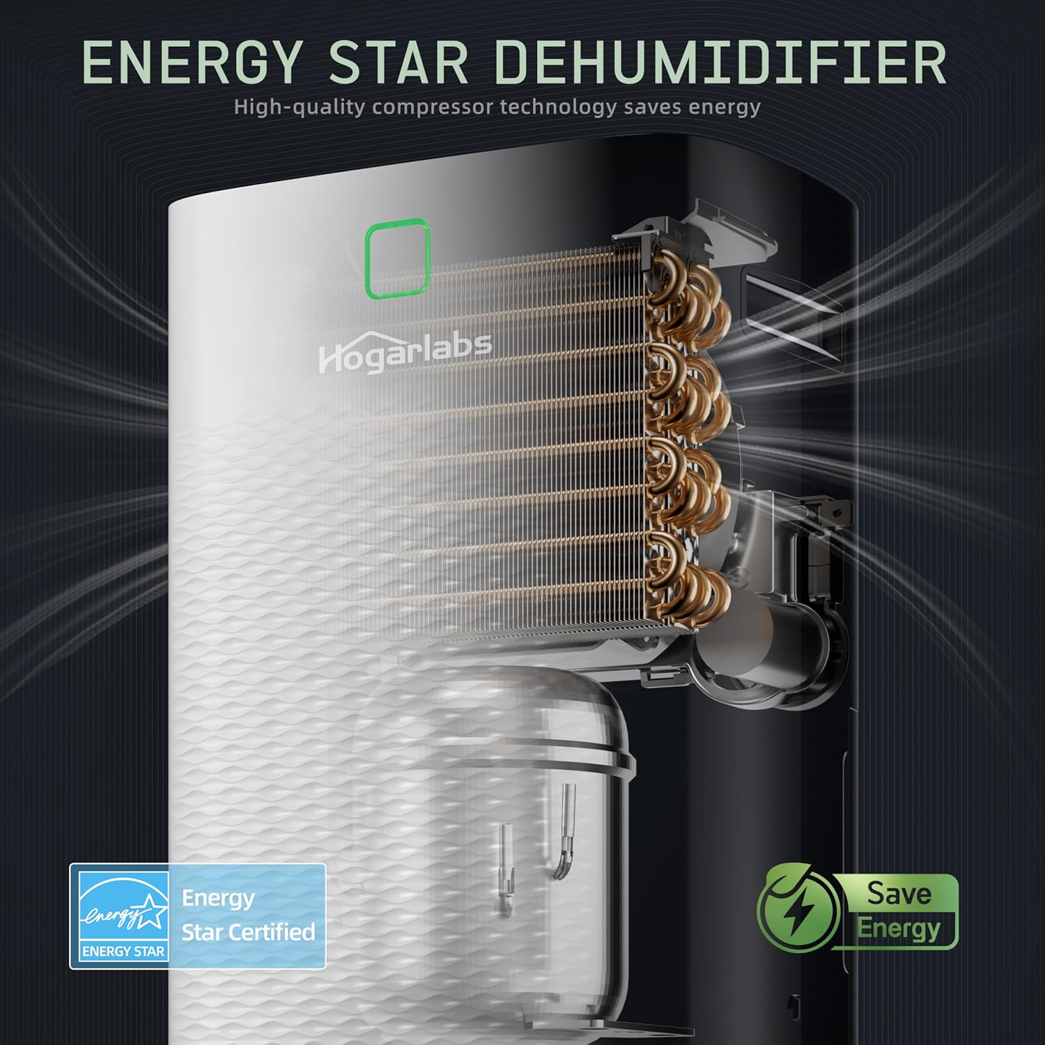 HOGARLABS 34 Pint Dehumidifier for Home Basement Ultra Silent Auto Shut Off Humidity Control