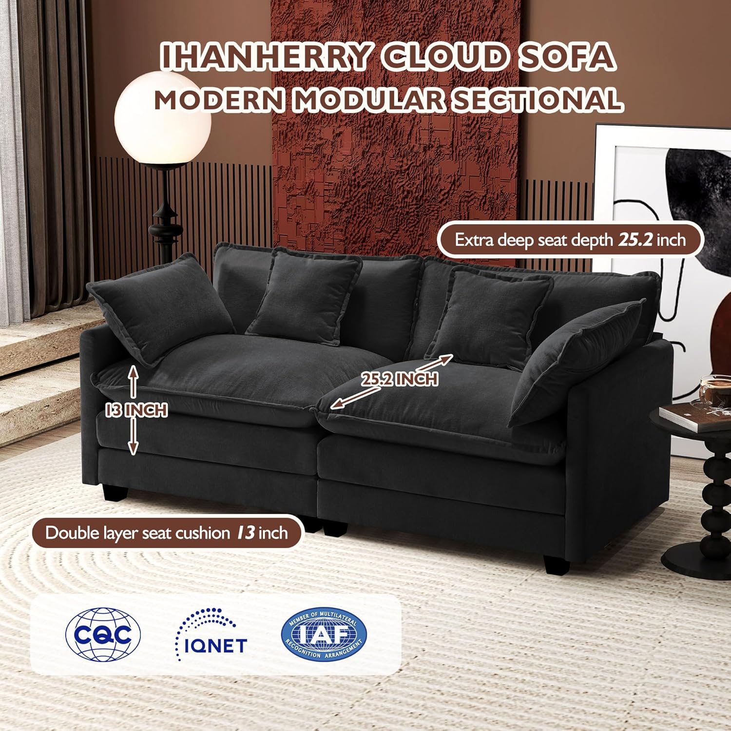 Ihanherry U Shaped Modular Sectional Sofa 5 Seat with 2 Ottomans Chenille