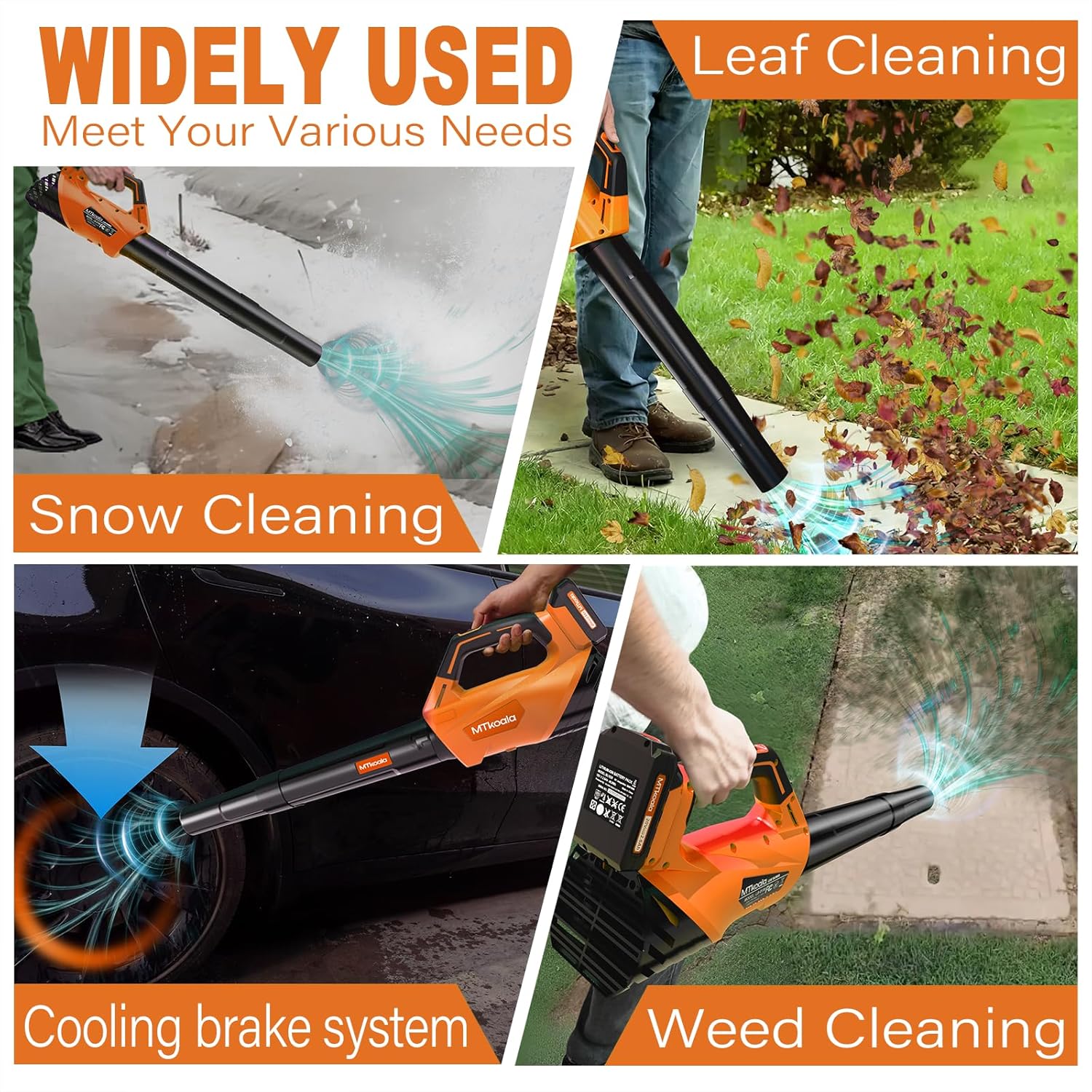 MTKOALA Cordless Leaf Blower 2 Batteries Fast Charger 450CFM 150MPH Lightweight