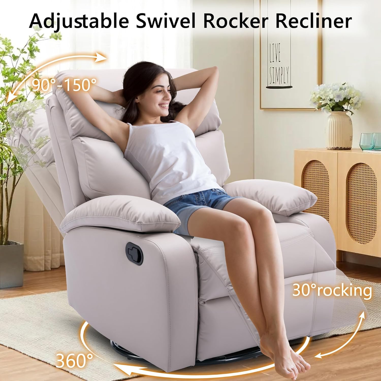 GNMLP2020 Swivel Rocker Recliner Chair Manual Small Space Nursery Living Room