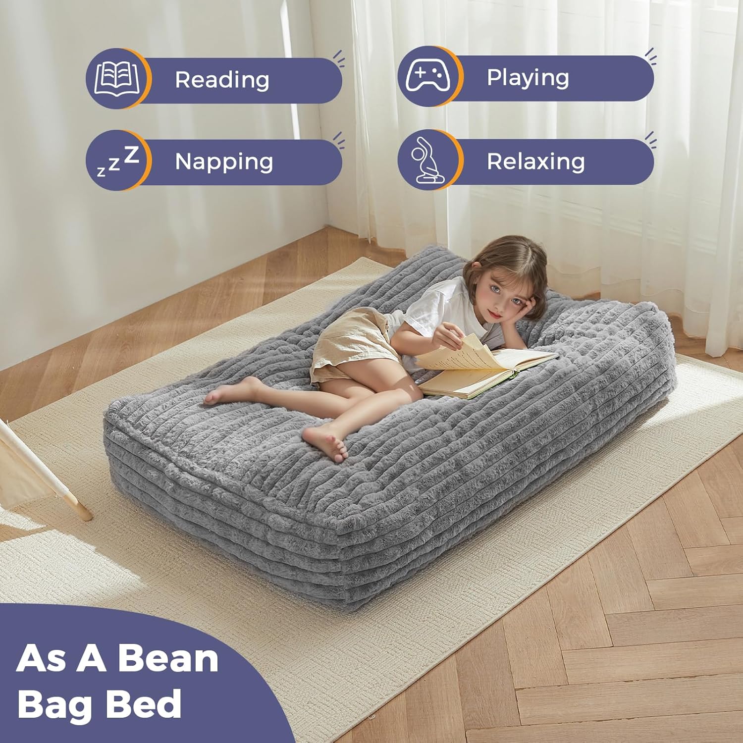 MAXYOYO Convertible Bean Bag Chair Bed for Kids with Foam Filling