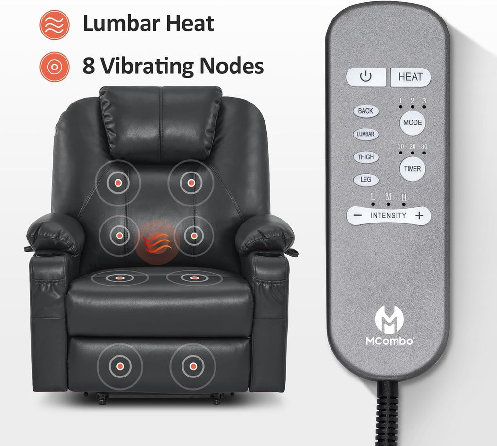 MCombo Electric Power Lift Recliner Massage Heat Chair for Elderly 3 Positions 2 Pockets USB